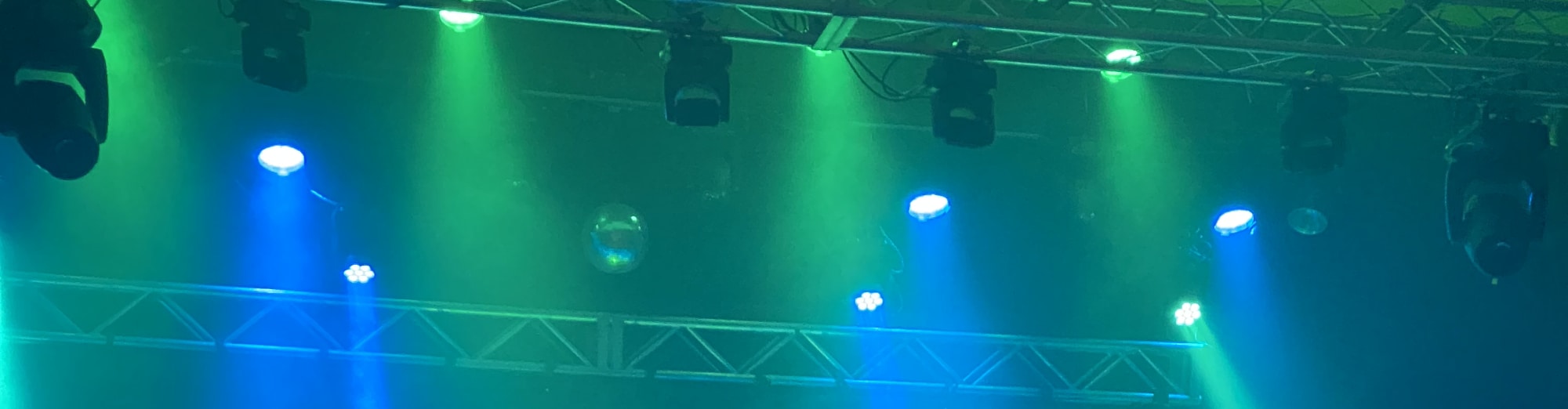 blue and green theater stage lights West Lafayette