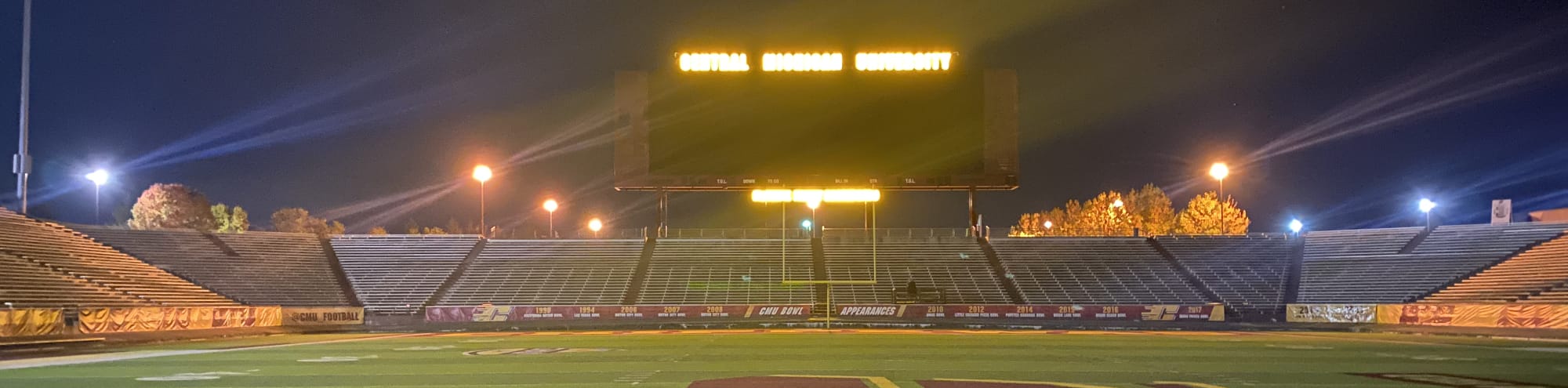 empty football stadium at night under the lights West Lafayette